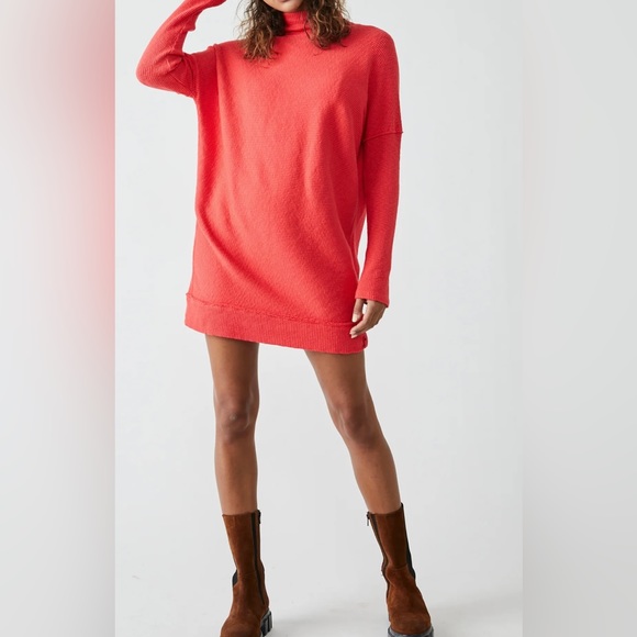 Free People We the free Mock Neck long Sleeve Casey Tunic Top in Red/Orange - Picture 1 of 12